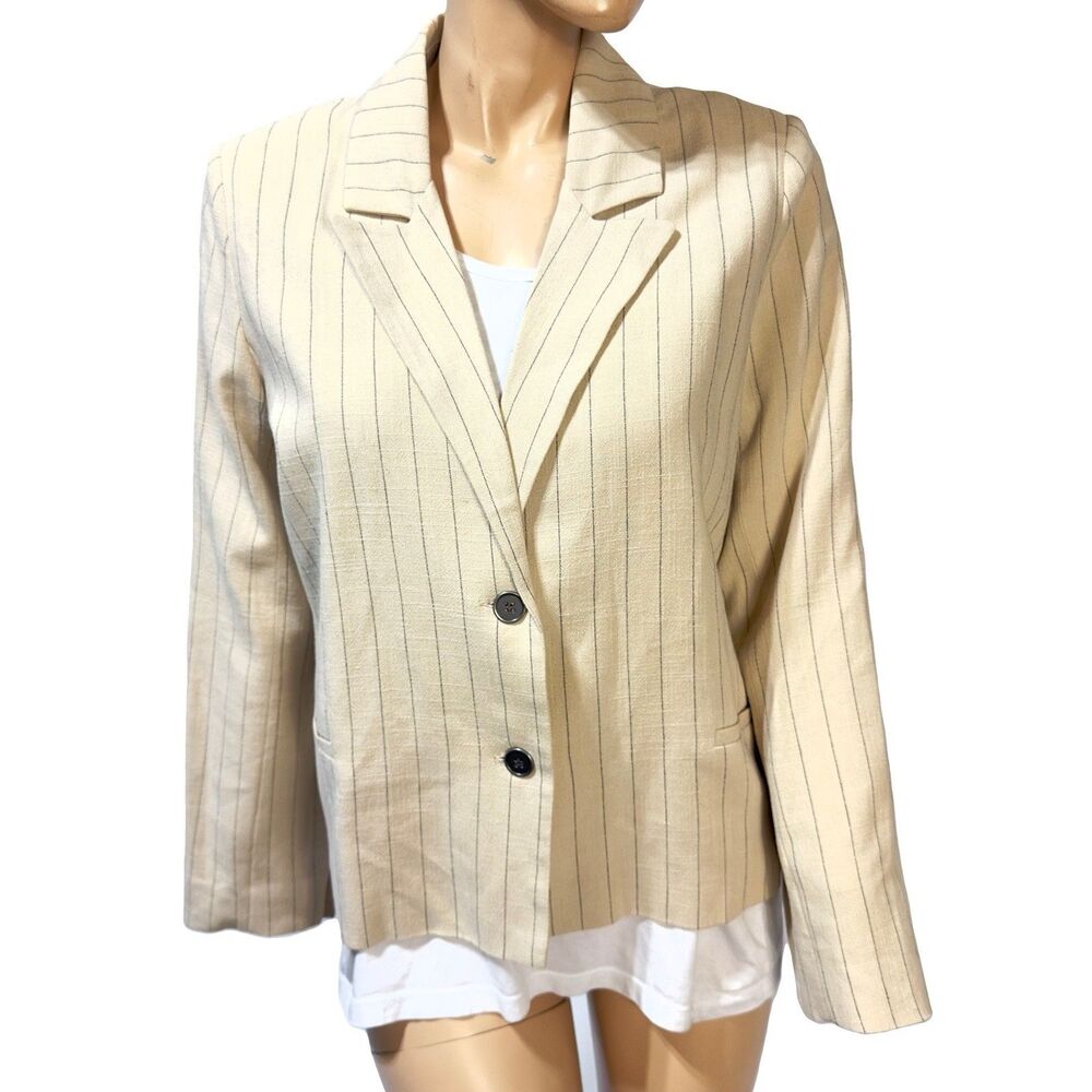 Chaser Rayon linen Blend santanaa blazer Beige Pinstripe Jacket Size M Sloan NWT
